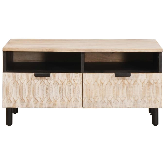 vidaXL - Salontafel - met - lade - Wit - 80 - x - 54 - x - 40 - cm - Massief - Mango - Hout