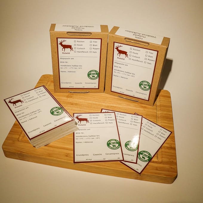 Wild Etiketten - Invries Labels - Wild Vlees - Scheurvast Waterdicht - DIN A7 110x70mm - Wit