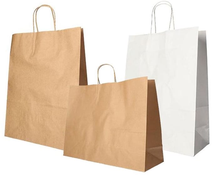 25 Draagtassen, papier 27 cm x 32 cm x 21,5 cm wit met gedraaid handvat