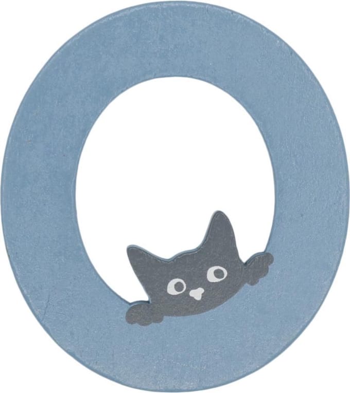 Houten Letter O Blauw met Kat | 9 cm