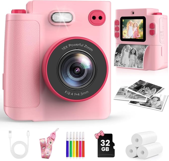 Kinder Camera - Direct Print Camera - Herinneringen Vangen - Inkless Printen - 32GB Kaart - Roze