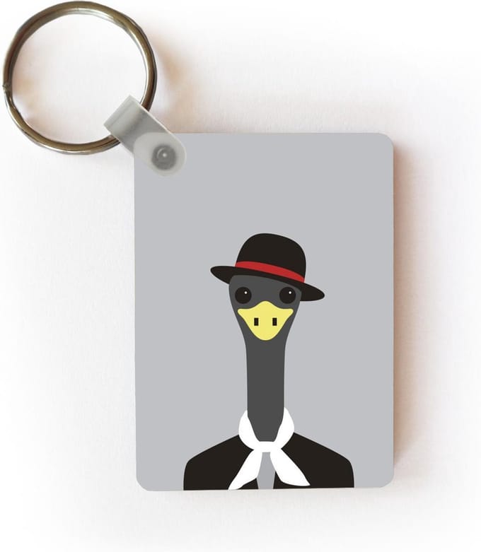Sleutelhanger - Illustratie van een net geklede struisvogel - Uitdeelcadeautjes - Plastic