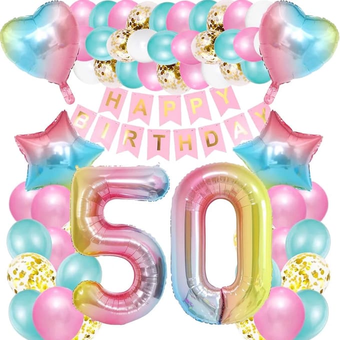 50e verjaardag roze, decoratie 50e set