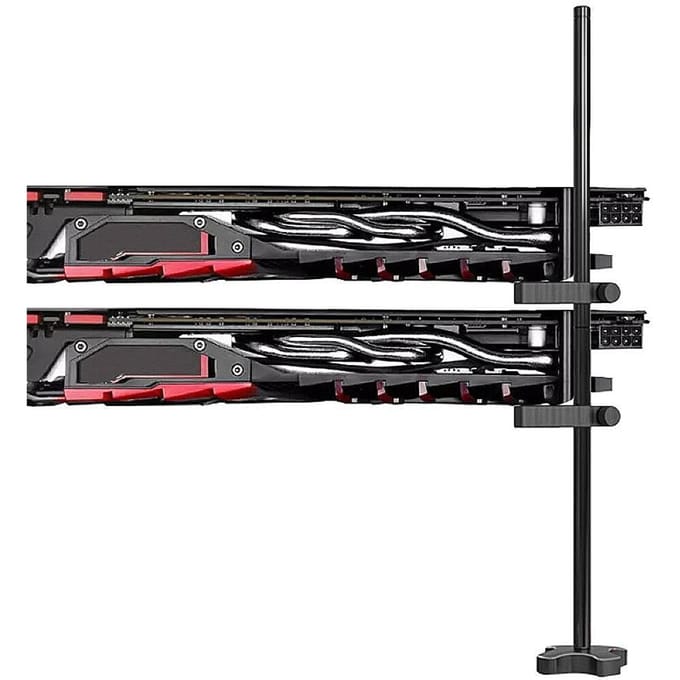 GM962 Aluminium verticale grafische kaarthouder Dubbele ondersteuning Jackbeugel Desktop PC-behuizing ideokaart zwart