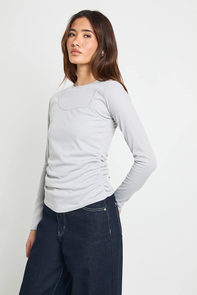 boohoo Dames Vest Dubbele Laag Lange Mouw Top | Ice Blue | Maat: 8