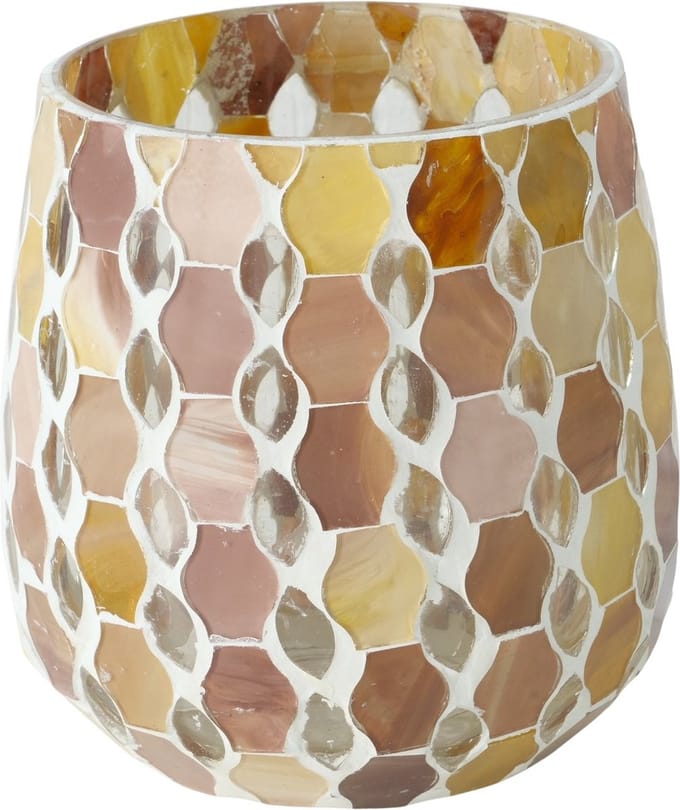 Sfeerlicht waxinehouder Alejo glas mozaiek Beige M