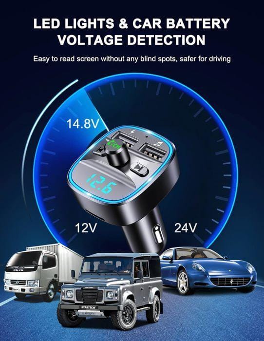 Bluetooth FM-zender - LAROY DUVO - J200 - 2 USB-poorten - Handsfree - Blauw sfeerlicht blauw