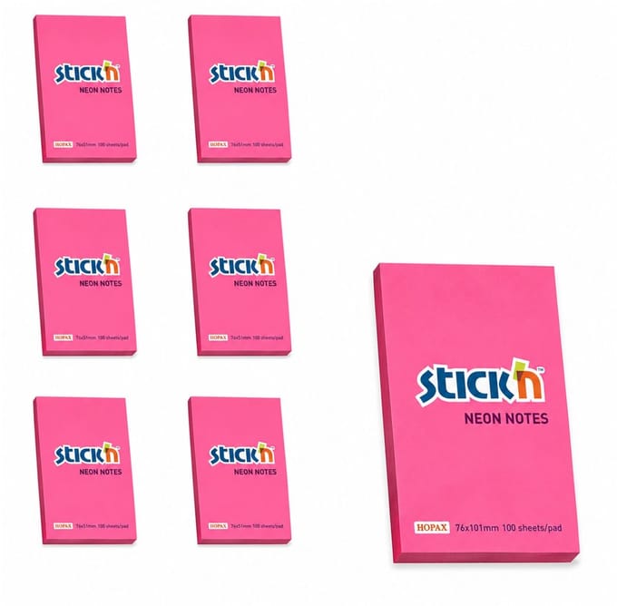 Stick'n sticky notes - 6-pack - 76x51mm, neon magenta, 600 memoblaadjes