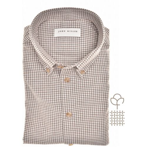 John Miller Overhemd Button Down Fine Flanel Check Midden Bruin / male