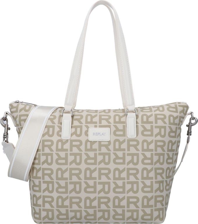 REPLAY Schoudertas Shopper Dirty White + Sand Beige