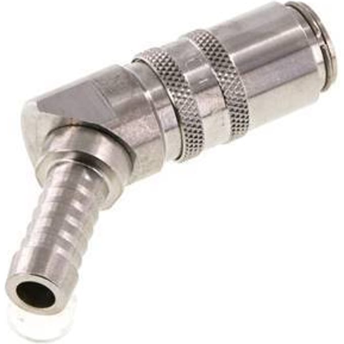 RVS DN 6 Tempereerkoppeling Snelkoppeling 9 mm Slangpilaar Dubbele afsluiting 45-deg
