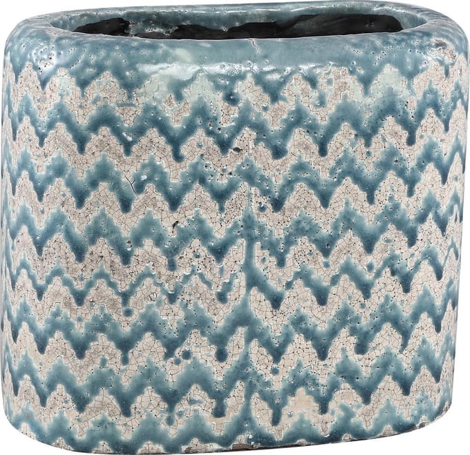 PTMD jasper blauw keramieke pot golvend patroon 25 x 13 x 22 hoog