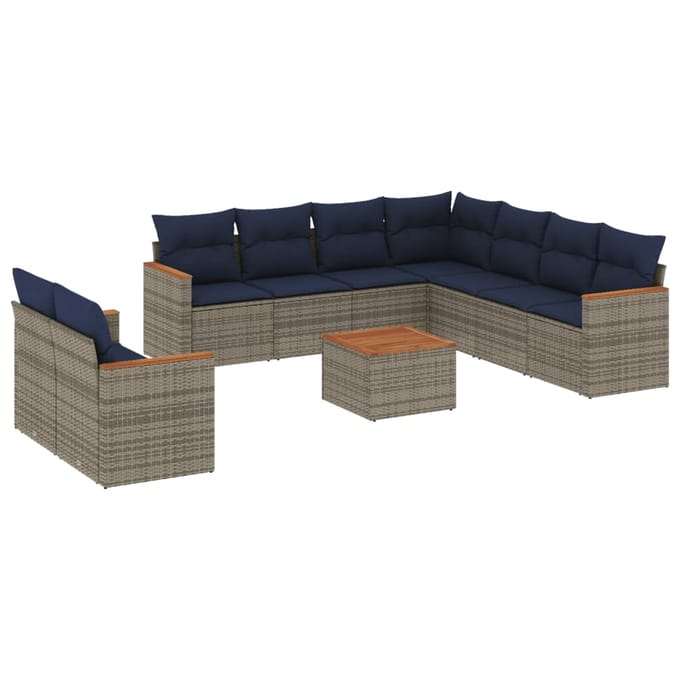 vidaXL - 10-delige - tuinbankset - met - kussens, - grijs - polyrotan