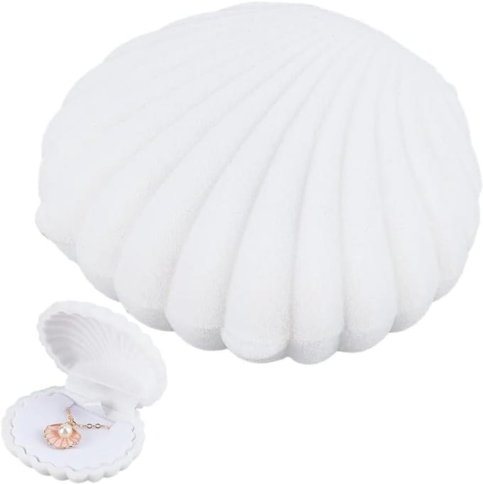 Sieradendoosje Schelp - Oorbellenhouder Velvet - Sieraden Opbergen - Creatief Schelp Design - 3 stuks 6 cm - Wit
