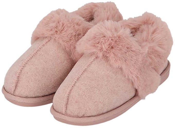 Apollo dames sloffen - instappers - roze - vilt / kunstbont - laag model - pantoffels - harde zool 41-42