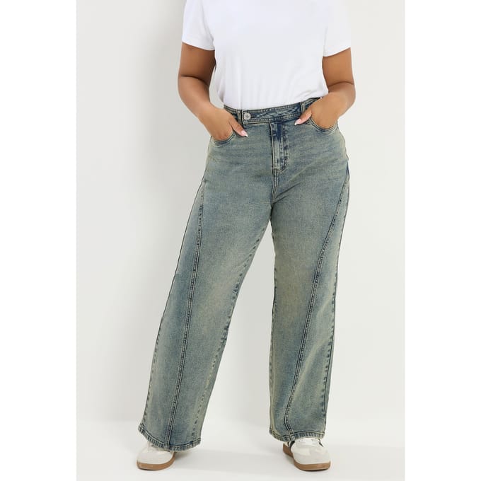 Yours Blauwe Jeans Met Naaddetail En Wijde Pijpen Size 42