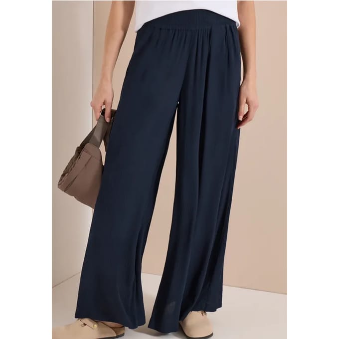 Wide Legs broek met crêpe structuur