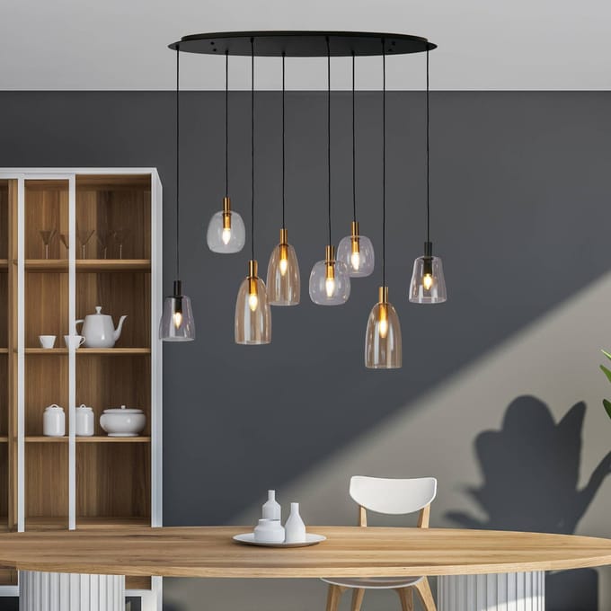 Searchlight DIVINE Pendel Hanglamp 8 Lichts Metaal Zwart