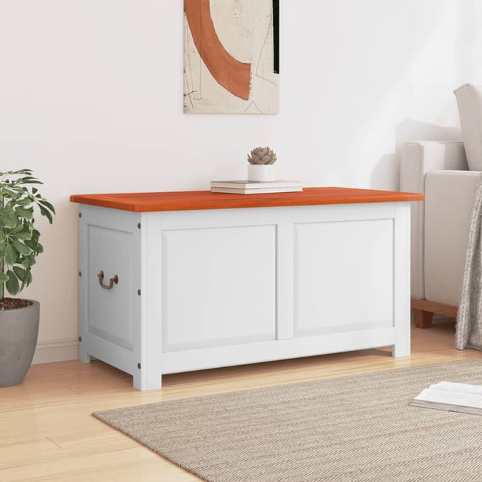 vidaXL - Opbergkist - met - deksel - massief - acaciahout - bruin - en - wit