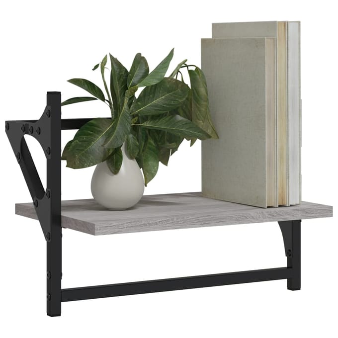 vidaXL - Wandschappen - met - stangen - 2 - st - 40x25x30 - cm - grijs - sonoma - eiken