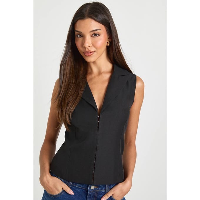 boohoo Dames Haak en Oog Getailleerd Vest | Black | Maat: 16