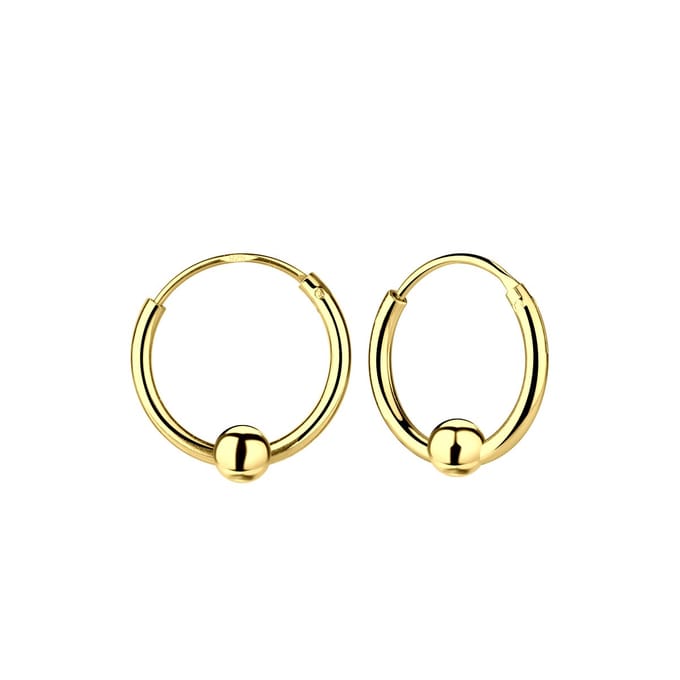 Joy|S - Zilveren oorringen 12 mm met balletje - gold plated