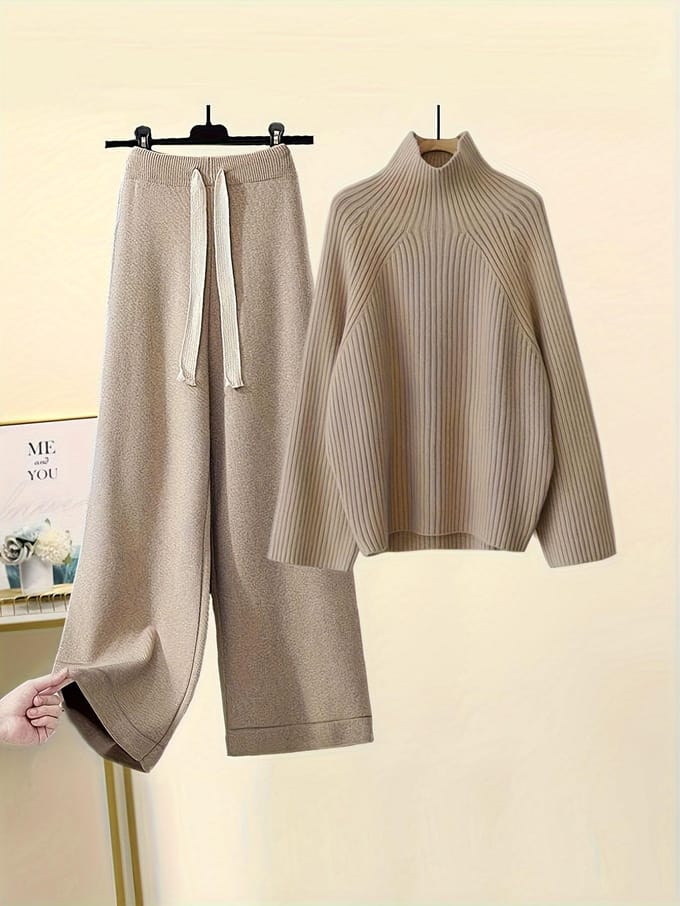 Pull à col montant et pantalon à cordon de serrage, Polyester - Pour femmes - Parfait pour les occasions décontractées et formelles - Idée cadeau pour elle Ons Size