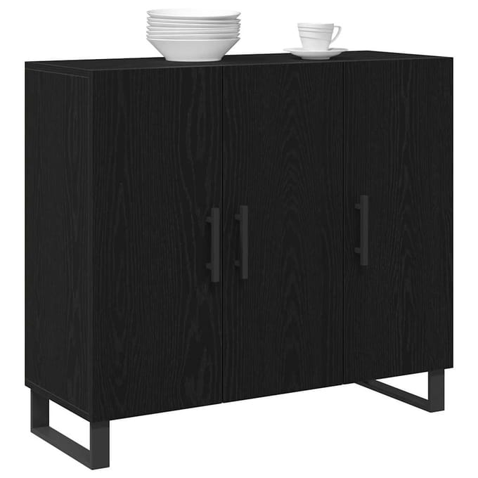 vidaXL - Dressoir - Zwart - Eiken - 90 - x - 34 - x - 80 - cm - Bewerkt - hout