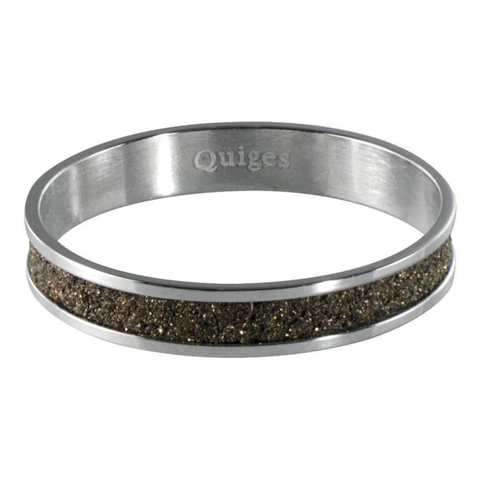 Quiges Stapelring Dames - Vulring Bruin Glitter - RVS Zilverkleurig - Maat 22 - Hoogte 4mm