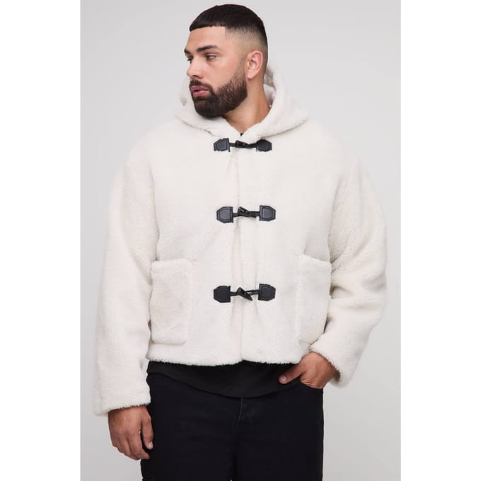 Plus Borg Regular Fit boxy Duffle Coat | Ecru | Size 4XL
