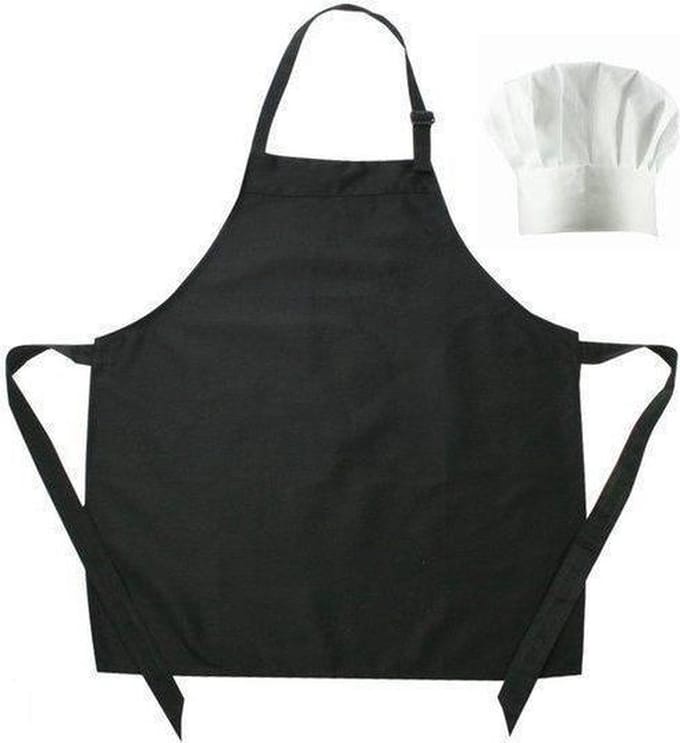 Benza Schort Keukenschort voor kinderen - Zwart - Inclucief witte koksmuts
