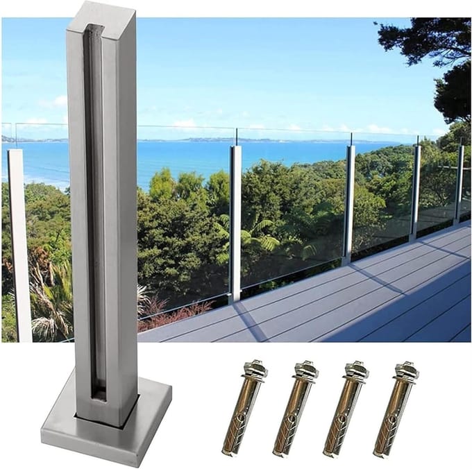 Glazen Balustradepaal - Glazenhek Paal - Terras Afscheiding - Roestvrij Staal - 95 cm - Zilverkleurig