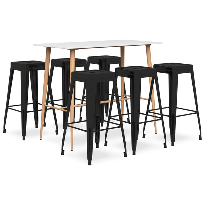 vidaXL - 7-delige - Barset - wit - en - zwart