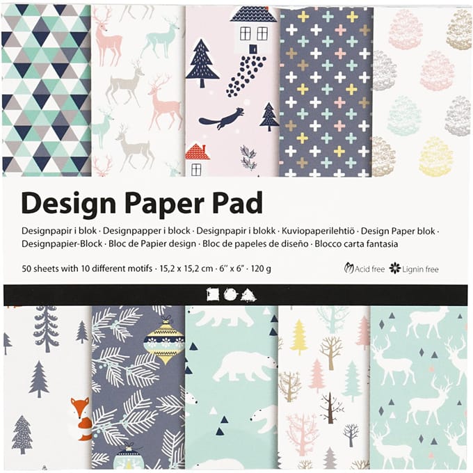 Design papierblok, vel 15,2x15,2 cm, 120 gr, lichtgroen, roze, wit, 50 vel