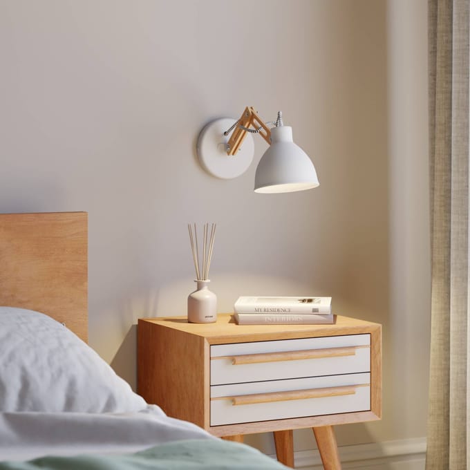 Euluna - Wandlamp hout - 1licht - Hout, metaal - H: 25 cm - E27 - wit, licht hout