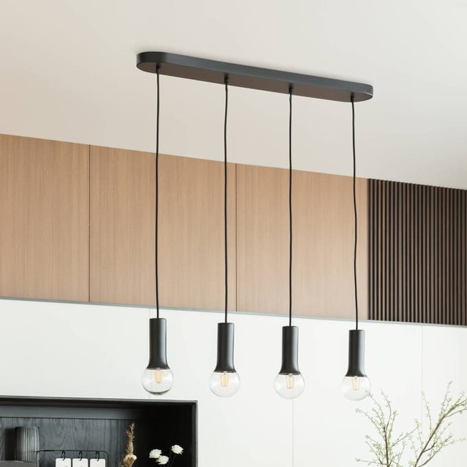 Lindby - hanglamp - 4lichts - IJzer - H: 15 cm - E27 - zwart