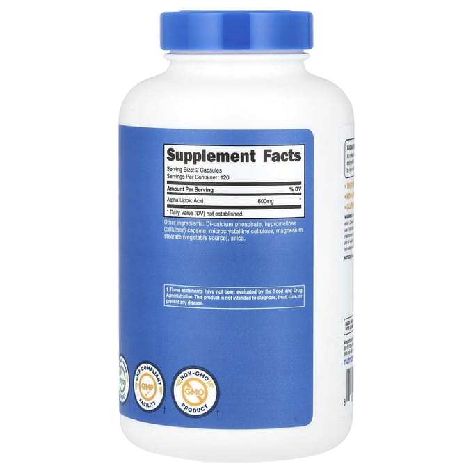 Nutricost, Alfa-liponzuur, 600 mg, 240 capsules, (300 mg per capsule)