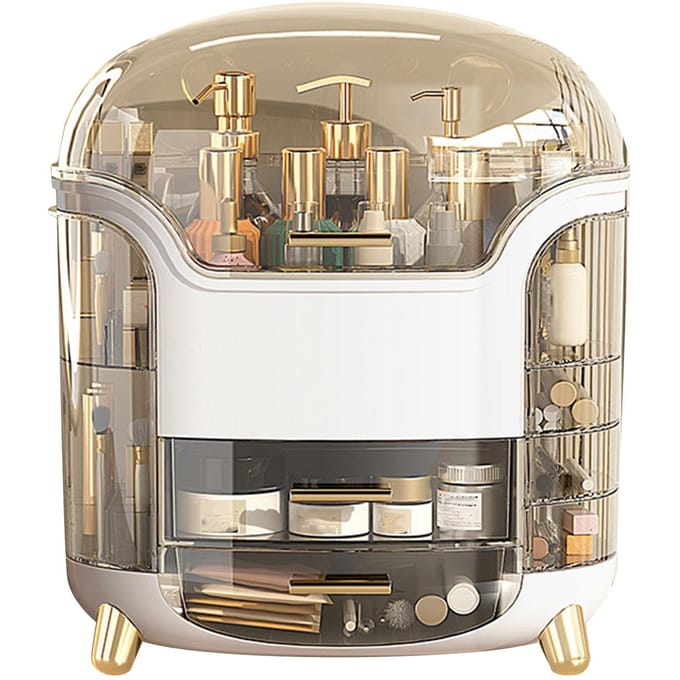 Cosmetische Doos Grote Capaciteit Compartimenten Opbergruimte Draaibaar Waterdicht Transparant Verticale Make-up wit