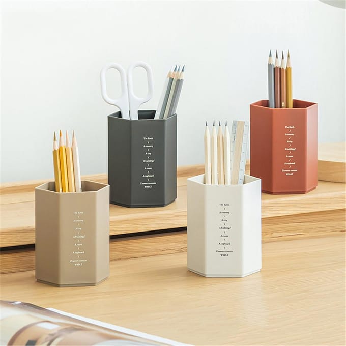 Porte-stylo au Design Hexagonal créatif, grande capacité, Pot à crayons, brosse, conteneur de rangement, boîte en plastique, organisateur de papeterie de bureau gray