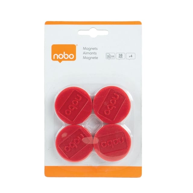 Nobo Whiteboard Magneten - 38mm - 4 Stuks - Rood