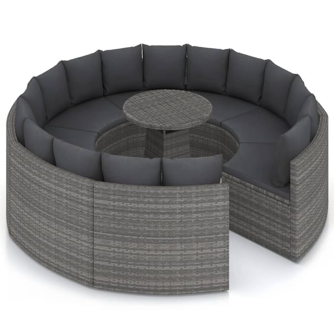 vidaXL - 9-delige - Loungeset - met - kussens - poly - rattan - grijs