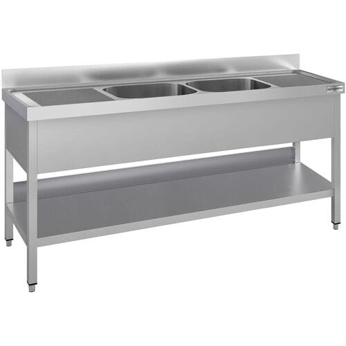 GGM Gastro Spültisch ECO - 2000x700mm - mit Grundboden - mit 2 Becken mittig