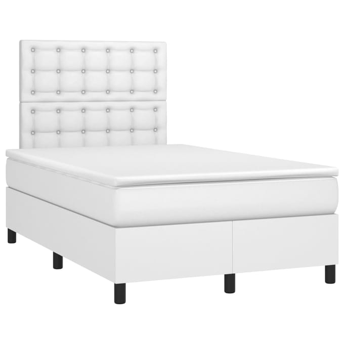 vidaXL - Boxspring - met - matras - en - LED - kunstleer - wit - 120x200 - cm