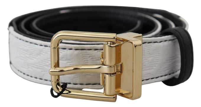 Dolce & Gabbana Witte Zwart Patchwork Gouden Metalen Gesp Ceintuur