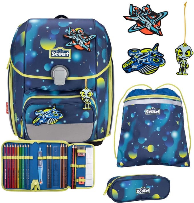 Scout Schooltas LED Genius Set 4-delig Planets Donkerblauw