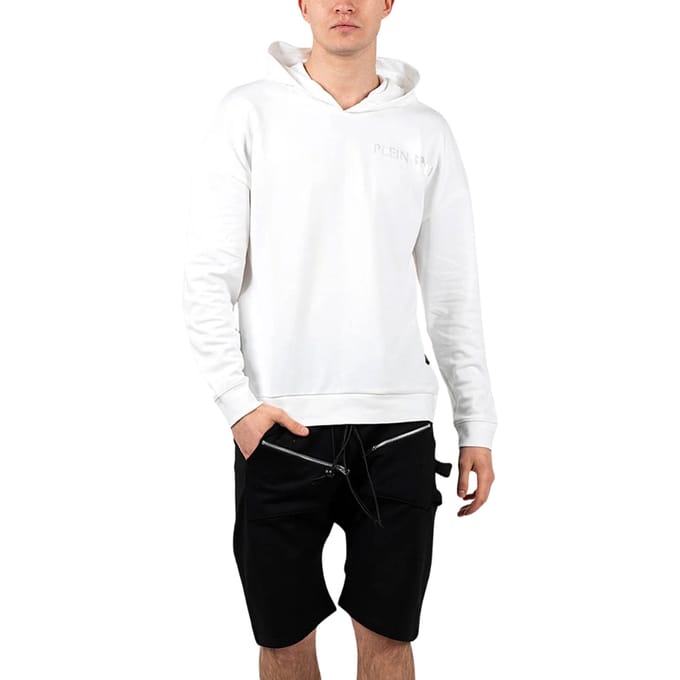 Philipp Plein Sport Block Logo Op Borst Witte Hoodie