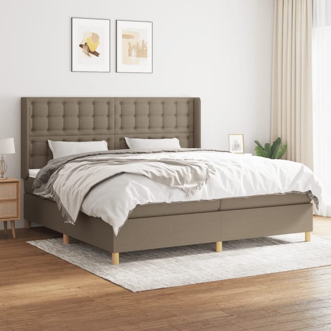 vidaXL - Boxspring - met - matras - stof - taupe - 200x200 - cm