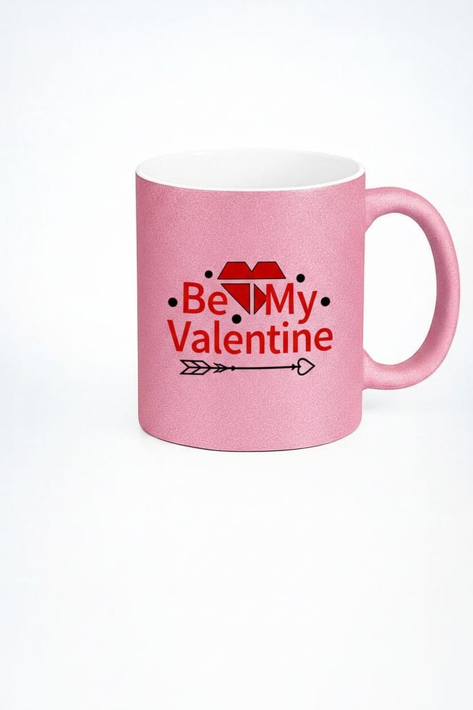 Be My Valentine Mok - Roze Glitter Valentijn Beker Cadeau