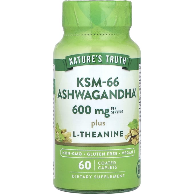 Nature'S Truth, Ksm-66 Ashwagandha, L-Theanine, Gecoate Tabletten, 60 Tabletten
