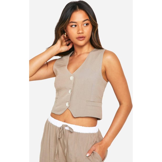 boohoo Dames Woven Textured Waistcoat | Camel | Maat: Small